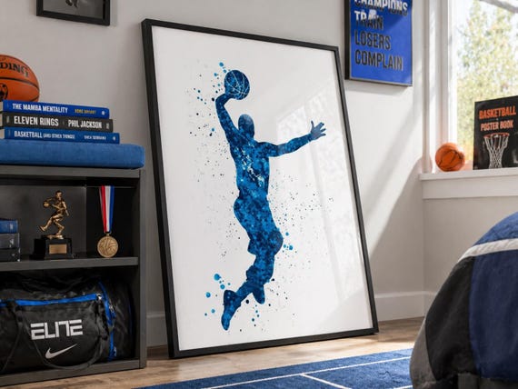 Watercolor Basketball Player Print, Sports Wall Art-1826