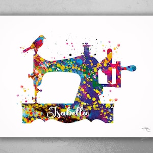 Sewing Machine Personelized Watercolor Print Wall Art Seamstress Sewing Room Housewarming Gift Craft Room Wall Decor Tailor Hang Art-1702