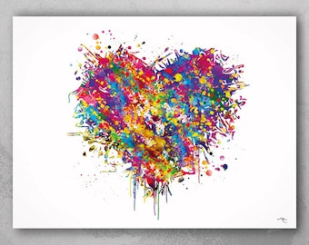 Heart Love Watercolor Print Valentines Day For Her For Him Abstract Bedroom Decor Housewarming Gift Wall Art Home Decor Wall Hanging-2160