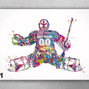 Ice Hockey Goalie Female Girl Woman Personalized Watercolor Print Goalkeeper Teen Decor Personalized Gift Customize Hockey Wall Art-2625