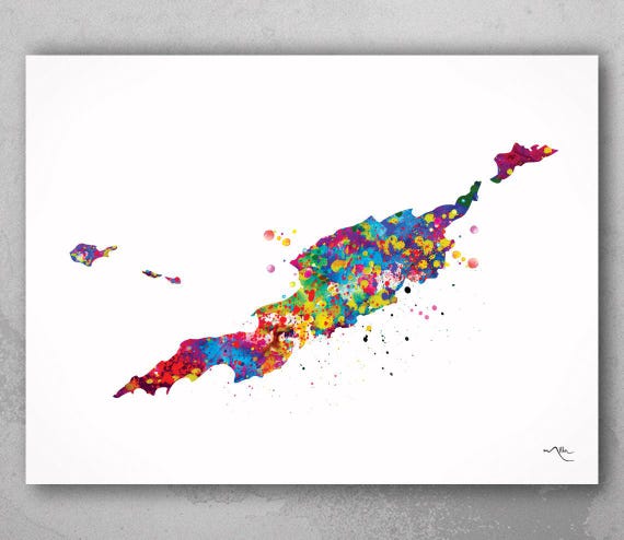 Anguilla Map Watercolor Print, Caribbean Island Wall Art-423