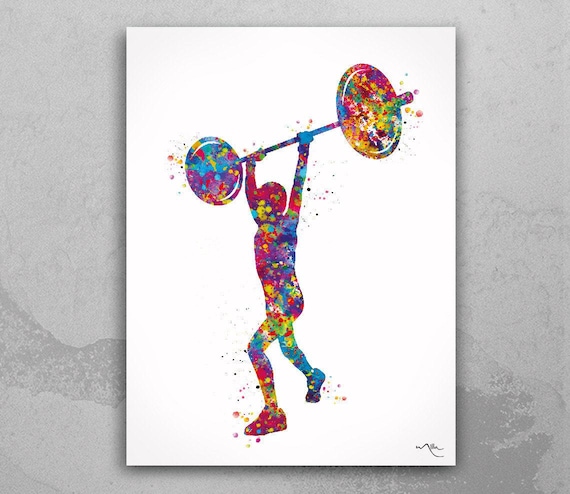 Weightlifter Kid Watercolor Print, Gym Sport Wall Art-1909