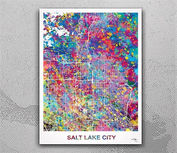 Salt Lake City Map Watercolor Print Wall Art Scottsdale Gift USA City Wanderlust, Wall Hanging Map of Utah, Home Town Map Travel Gift-2894