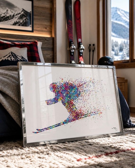 Skiing Watercolor Print, Winter Sports Poster-2649