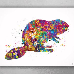 Beaver Watercolor Print Beaver Painting Cute Animal Nursery Gift Home Decor Wall Art Wall Decor Kids Room Decor Canvas Wall Hanging-1255
