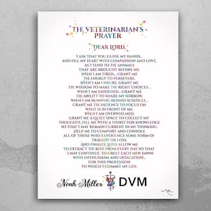 Veterinarian Prayer Watercolor Print Personalised Gift Vet Tech Print Wall Art Office Clinic Decor VET Gift DVM Graduation Veterinary-1592
