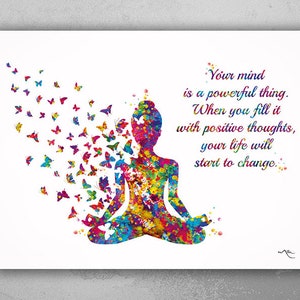 Watercolor Yoga Art Print, Butterfly Mind Quote, Sukhasana Pose-1552