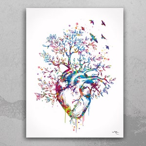 Heart Tree Watercolor Print Anatomy Art Graduation Present Human Heart Cardiologist Gifts Medical Office School Clinic Wall Art Decor-76