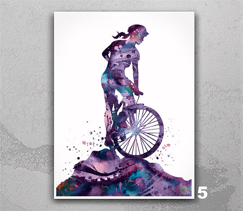 Mountain Biker Girl Watercolor Print Dirt Bike Woman Mountain | Etsy