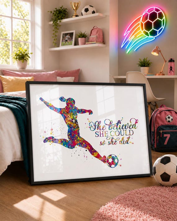 Soccer Girl Watercolor Print – Inspirational Quote, Female Athlete Art-2108