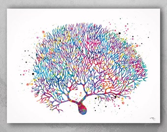 Purkinje Neuron Watercolor Print Purkinje Cell Art Science Art Neurology Medical Art Brain  Neuroscience Neurologist Clinic Office Decor-169