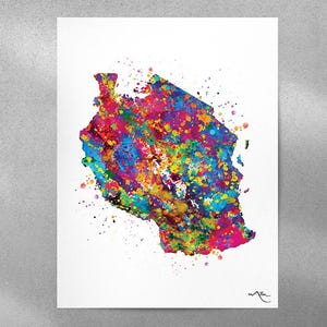 Mapa Tanzanii, wydruk akwarelowy – Afrykańska sztuka podróżnicza-2976