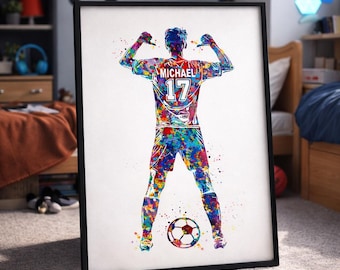 Personalized Soccer Player Watercolor Print, Custom Football Gift-1955