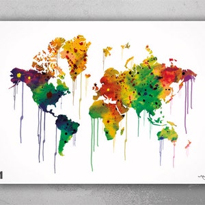 Watercolor World Map Print Wall Art Poster Wedding Gift Travel Gift Study Room Housewarming Gift Office Wall Home Decor Wall Hanging-2418