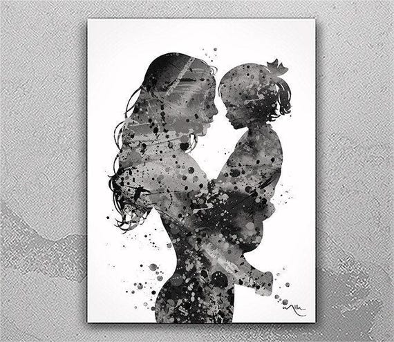 Mother and Daughter Watercolor Art Print, Memorial Gift-1980