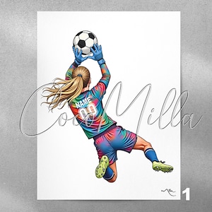 Football Goalie, Personalized Gift, Watercolor Print, Soccer Goalkeeper Girl, Female Soccer Player Woman, Customized Soccer, Wall Art-2972