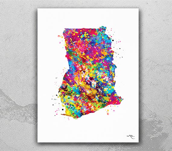 Ghana Map Print, Colorful Watercolor Travel Art-1512