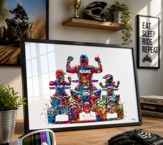 Personalized Father & Daughter Quad Bike Watercolor Print, ATV Art-2920