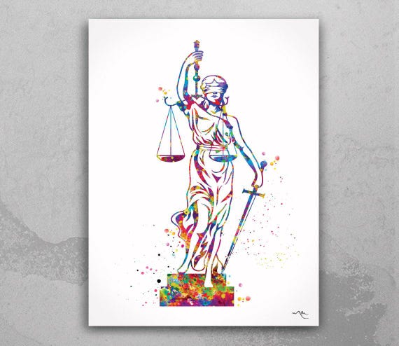 Lady Justice Watercolor Print, Lawyer Office Decor-247