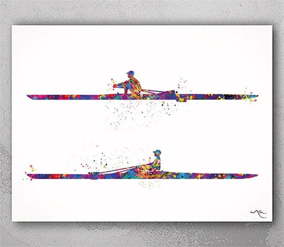 Rowing Watercolor Print, Canoe Kayak Art, Water Sports Poster-2530