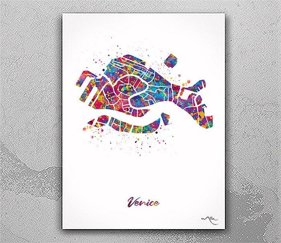 Venice Italy Watercolor Map Print, Travel Art-2645
