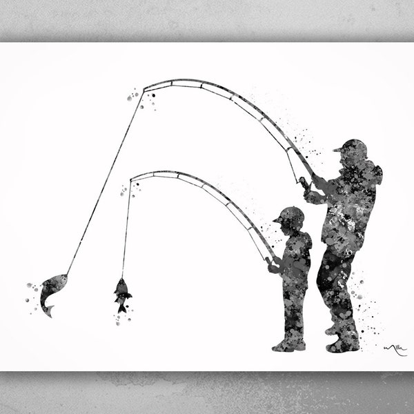 Father and Son Fishing Watercolor Print Fishing Poster Father Day Fishing Art  Gift Wall Art Dad and Son Gift Home Decor Nursery Decor-2050