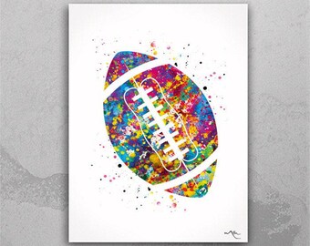 Watercolor Football Print, Colorful Sports Wall Art-1312