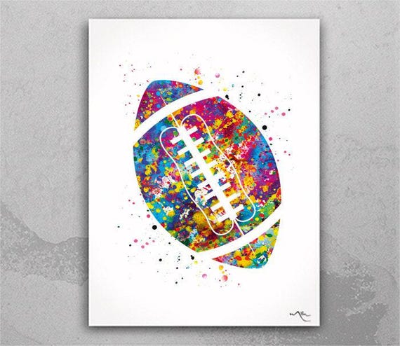Watercolor Football Print, Colorful Sports Wall Art-1312