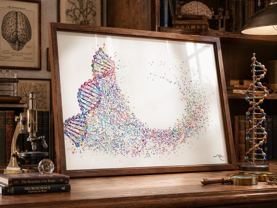 DNA Watercolor Art Print | Helix Molecule, Science Decor-1542