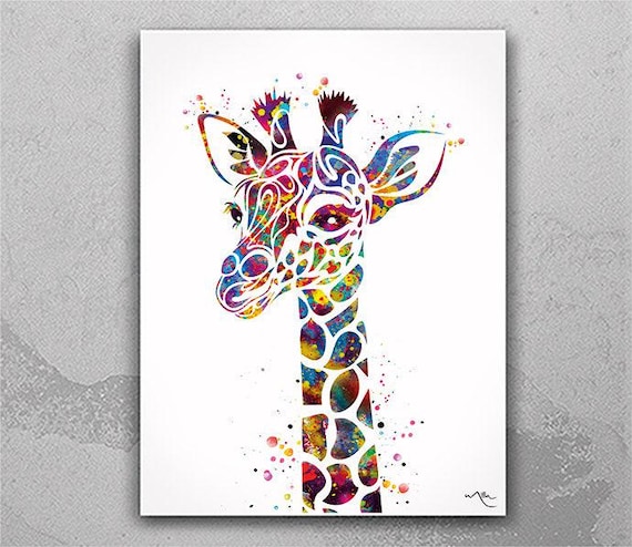 Giraffe Watercolor Print, Colorful Nursery Wall Art-2365