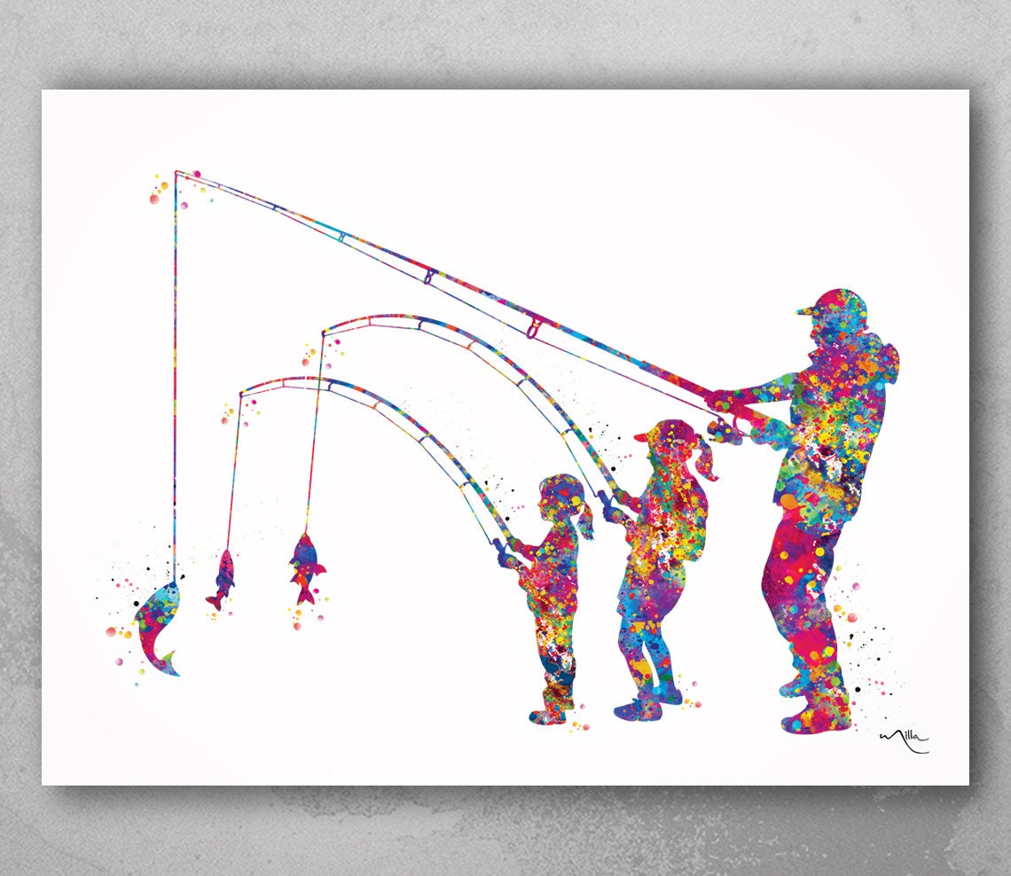 Father \u0026 Daughters Fishing Watercolor Art Print, Family Home Decor-1967 -  Etsy, image size:1140x988