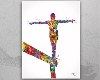 Gymnastics Balance Beam Watercolor Print Sports Art Teen Room Nursery Art Sports Gift Female Woman Sports Decor Wall Art for Girls-1962