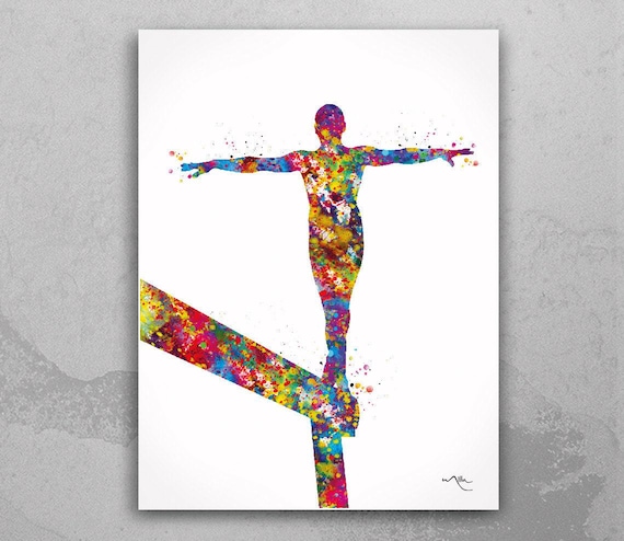 Gymnastics Balance Beam Watercolor Art Print, Girl's Sports Decor-1962
