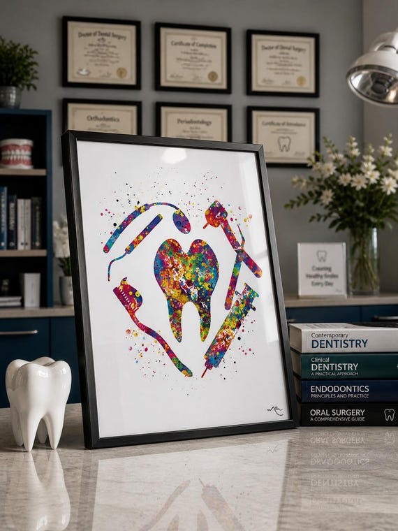 Dental Art Watercolor Print: Tooth Anatomy, Dentist Office Decor-1408