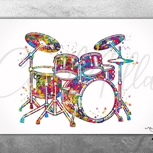 Drums Watercolor Print Drum Set Music Instrument  Wall Art Poster Music Art Wall Decor Music Drummer Decor Music Room Wall Hanging-2871