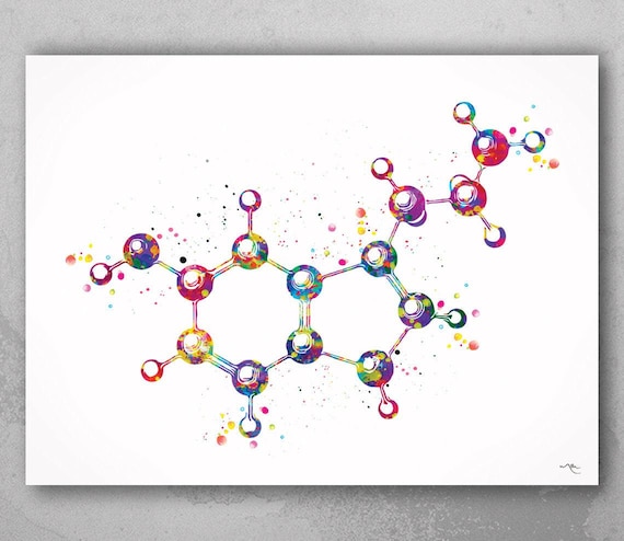 Serotonin Molecule Watercolor Print, Science Art-1520