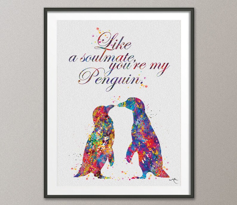 Penguins Love Soulmate Quote Watercolor Art Print Nerd Love | Etsy