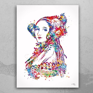 Ada Lovelace Watercolor Print Mathematician Programming Pioneer Computer Science Technology Art Nerdy Gift Student Gift -1494
