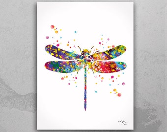 Lámina artística de acuarela de libélula, ilustración de insecto colorido-277