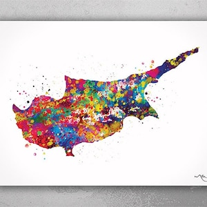 Cyprus Map Watercolor Print Map Country Map Travel Art Home is Where Wedding Gift Poster Anniversary Gift Wall Decor Decor Wall Hanging-1485