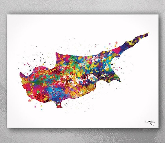 Cyprus Map Watercolor Art Print, Country Travel Poster-1485