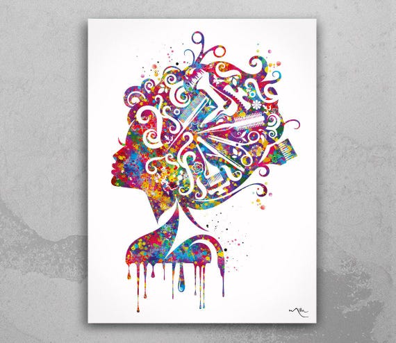 Hair Stylist Watercolor Art Print: Salon Wall Decor-1723