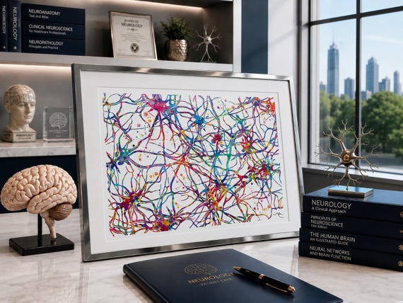 Neuron Synapses Watercolor Print - Abstract Medical Neurology Art-1820