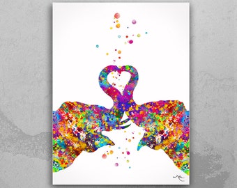 Elephant Love Watercolor Print Kiss Love Art Couple Wedding Gift Housewarming Gift Wall Art Wall Decor Art House Decor Wall Hanging-235