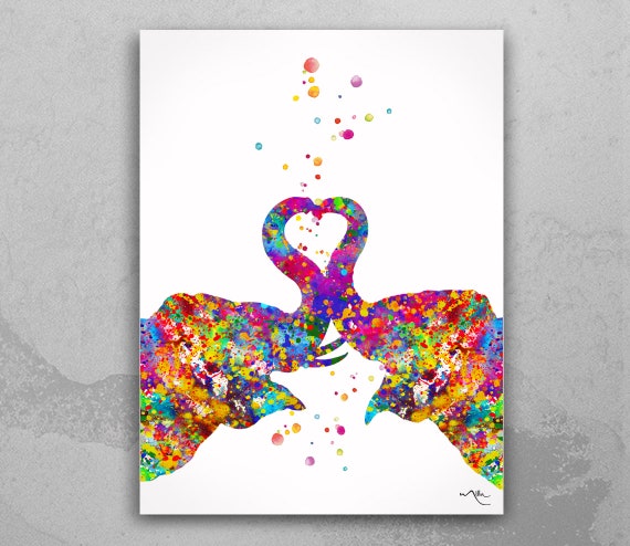 Elephant Love Watercolor Art Print, Couple's Wedding Gift-235
