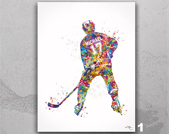 Roller Hockey Player Male Boy Man Personalized Watercolor Print inline Hockey Boys Personalized Gift Customize Hockey Wall Art-2407