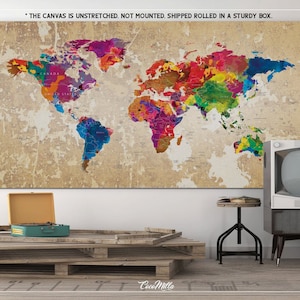 Push Pin World Map Modern Personalized Cork Canvas Gift modern Slate Style  
