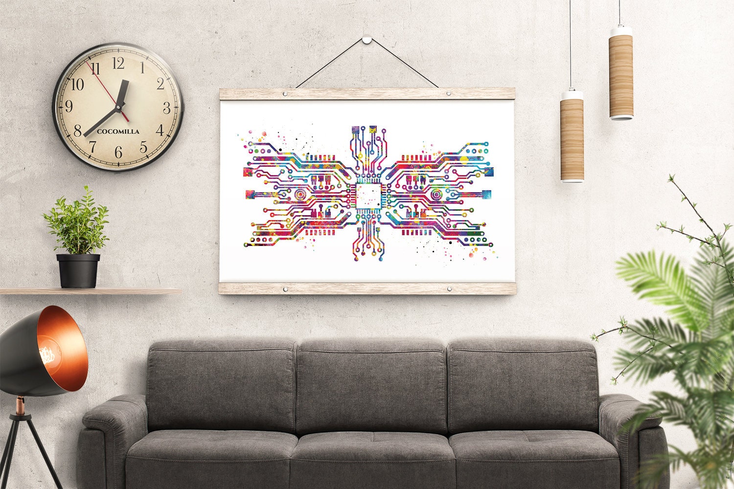 Circuit Board Art Watercolor Print Science Art Computer Modern Art  Electronic Motherboard Engineer Technology Gift Poster Wall Hanging-1754 