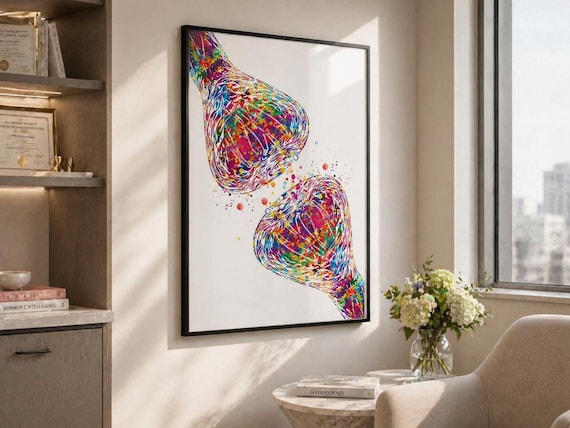 Synapse Watercolor Print: Neurology Neuroscience Art, Clinic Office Decor-1337