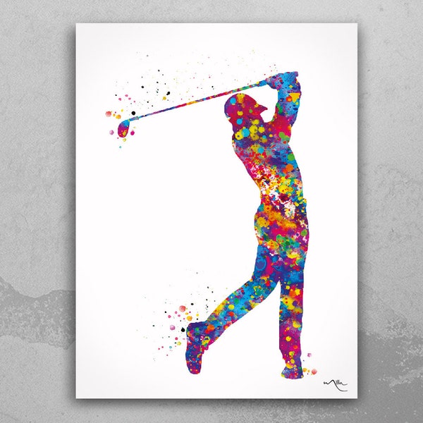 Golf Player Man Watercolor Print Gift for Golfers Golf Gift Golfer Golf Sports Painting Golf Poster Man Cave Art Gifts for Him Wall Art-1899